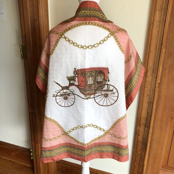 PATRICIA PARIS Carriage Medallion Chain Large Pink Gold Vintage Scarf - Picture 1 of 15